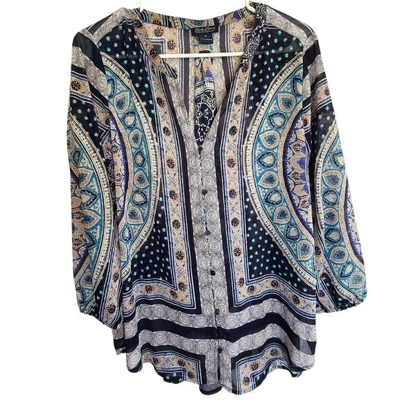 Multicolor Button Front Blouse sz S, Lucky Brand Women's Shirt/Overshirt - Picture 3 of 8